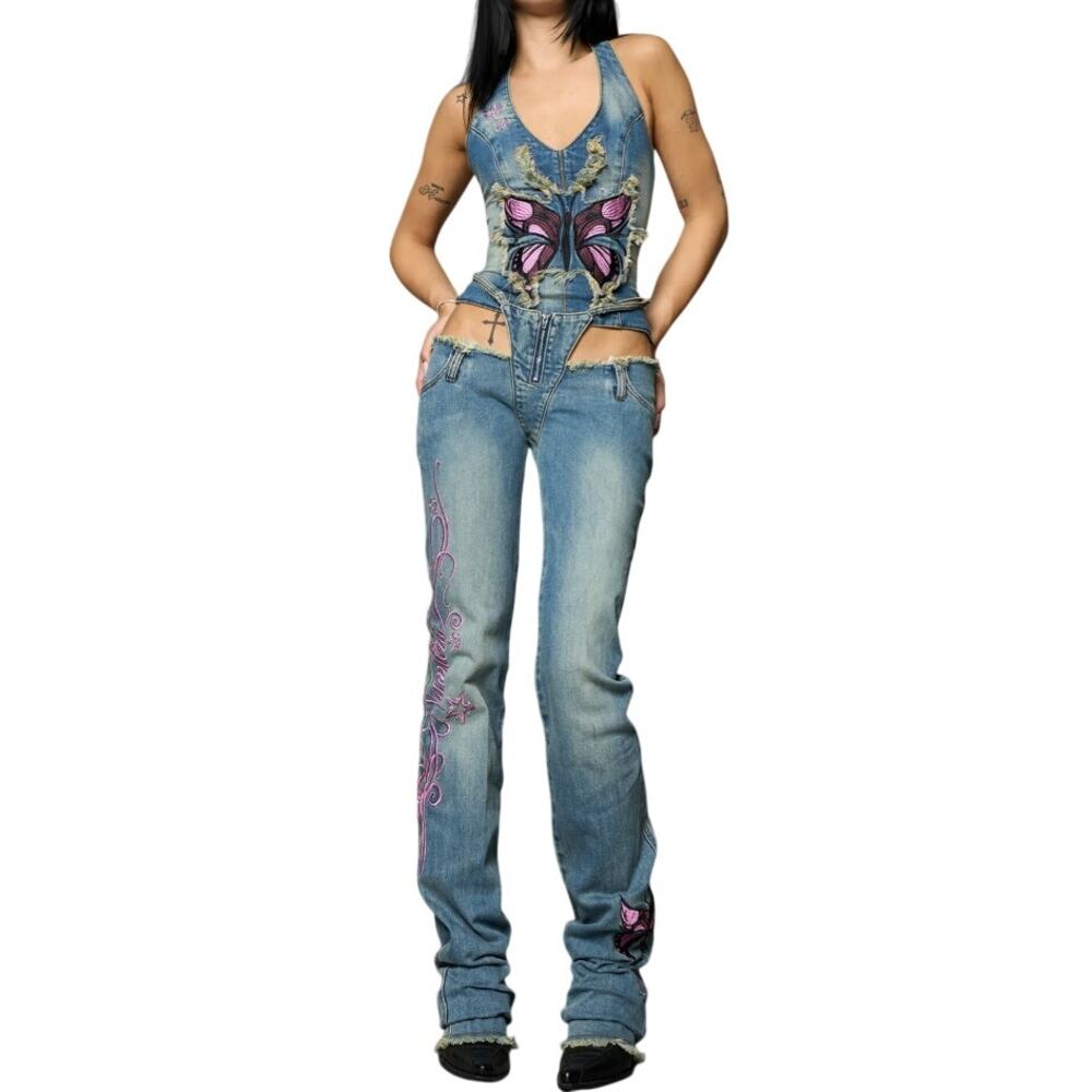 $125 Namilia Denim Butterfly Pants S NWT
